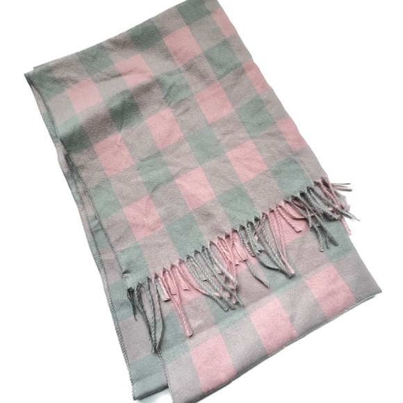 Sky Cashmere Wool Scarf Wrap Fringe Oversized 27" x 72" Pale Pink and Gray Soft - Picture 1 of 6